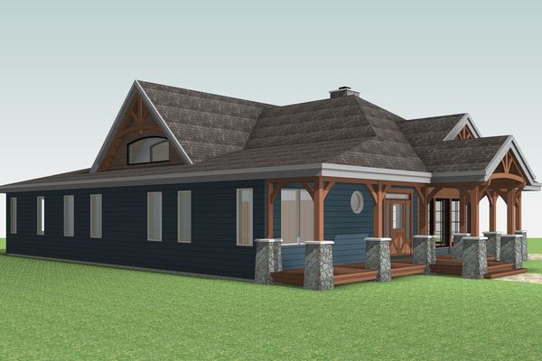 Cozy-Inlet-Kawartha-Lakes-Ontario-Canadian-Timberframes-Design-Front-Left-Elevation